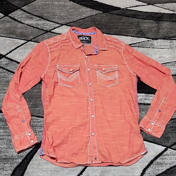 BUCKLE BLACK TAILORED-FIT BURNT RED & BLUE STITCH PEARL SNAP LONG-SLEEVED SHIRT - Picture 1 of 12